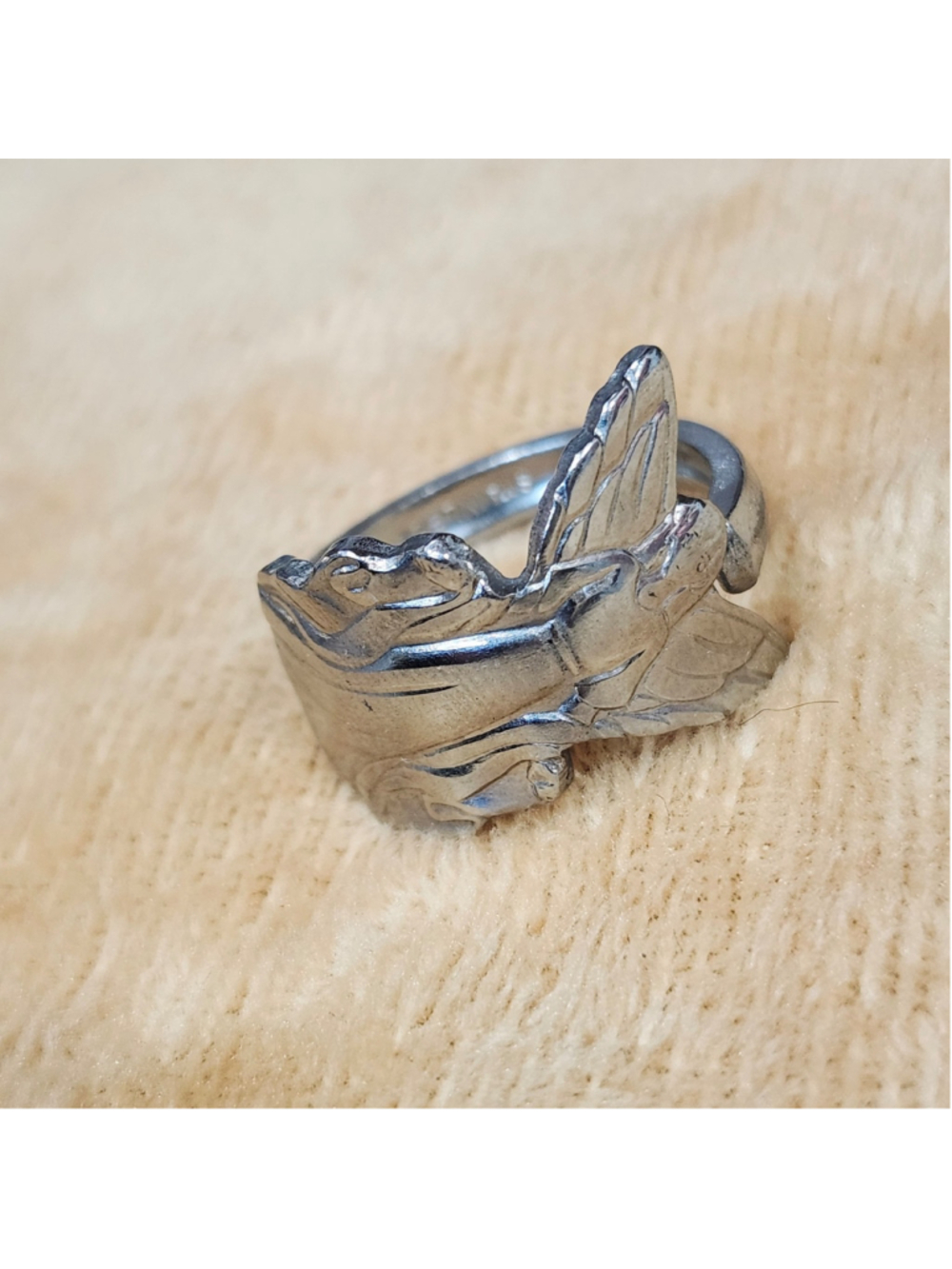 Stainless Steel Spoon Handle Ring size 10 Angel Religious Handmade Jewelry